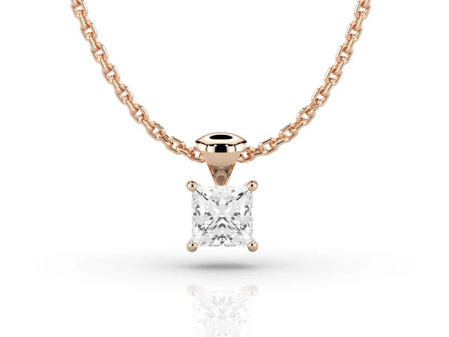 Claw-Set Diamond Pendant Diamond Pendant Certified  Princess-Cut Diamond 100% Recycled, Hallmarked 18ct. Rose Gold