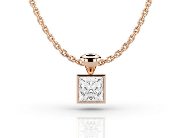 Bezel-Set Diamond Pendant Princess-Cut Diamond 100% Recycled, Hallmarked 18ct. Rose Gold