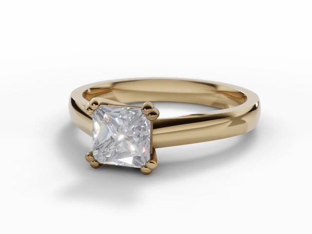 Diamond Solitaire Engagement Ring Plain Polish Band Certified Princess-Cut Diamond 100% Recycled, Hallmarked 18ct. Yellow Gold