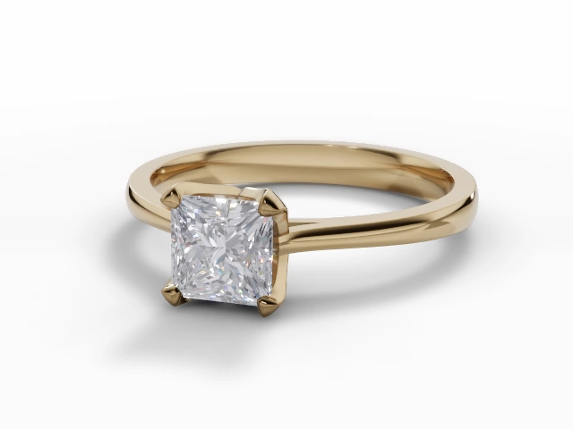 Diamond Solitaire Engagement Ring Plain Polish Band Certified Princess-Cut Diamond 100% Recycled, Hallmarked 18ct. Yellow Gold