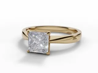 Diamond Solitaire Engagement Ring Plain Polish Band Certified Princess-Cut Diamond 100% Recycled, Hallmarked 18ct. Yellow Gold