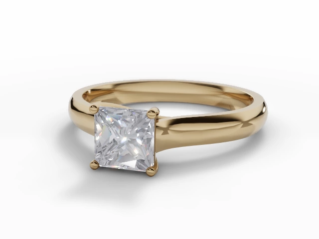 Diamond Solitaire Engagement Ring Plain Polish Band Certified Princess-Cut Diamond 100% Recycled, Hallmarked 18ct. Yellow Gold