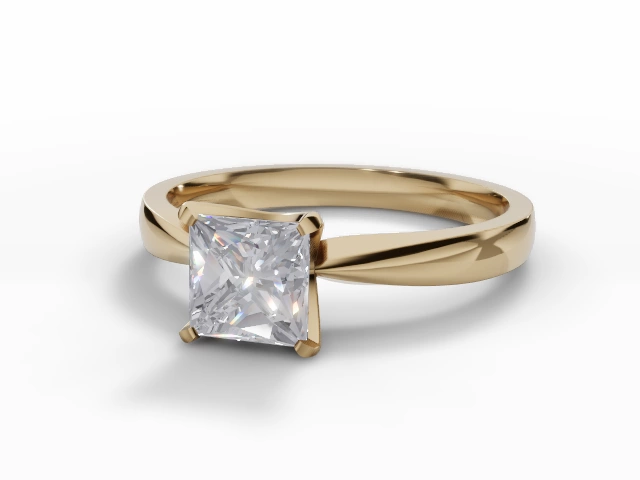 Diamond Solitaire Engagement Ring Plain Polish Band Certified Princess-Cut Diamond 100% Recycled, Hallmarked 18ct. Yellow Gold