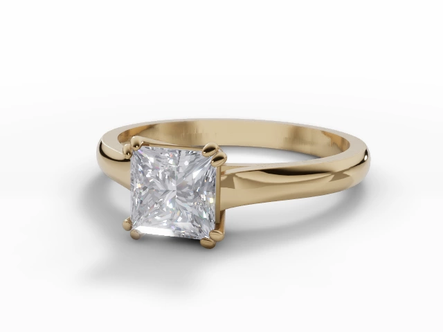 Diamond Solitaire Engagement Ring Plain Polish Band Certified Princess-Cut Diamond 100% Recycled, Hallmarked 18ct. Yellow Gold