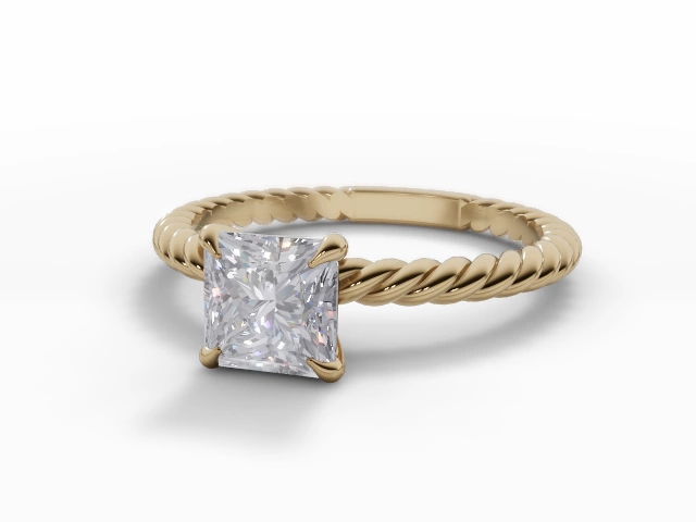 Diamond Solitaire Engagement Ring Plain Polish Band Certified Princess-Cut Diamond 100% Recycled, Hallmarked 18ct. Yellow Gold