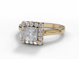 Diamond Halo Engagement Ring Plain Polish Band Certified Princess-Cut Diamond 100% Recycled, Hallmarked 18ct. Yellow Gold