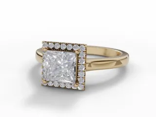 Diamond Halo Engagement Ring Plain Polish Band Certified Princess-Cut Diamond 100% Recycled, Hallmarked 18ct. Yellow Gold