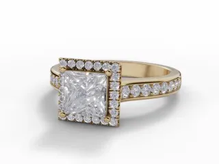 Diamond Halo Engagement Ring Grain-Set Diamond Band Certified Princess-Cut Diamond 100% Recycled, Hallmarked 18ct. Yellow Gold