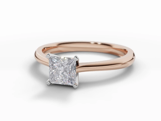 Diamond Solitaire Engagement Ring Plain Polish Band Certified Princess-Cut Diamond 100% Recycled, Hallmarked 18ct. Rose Gold