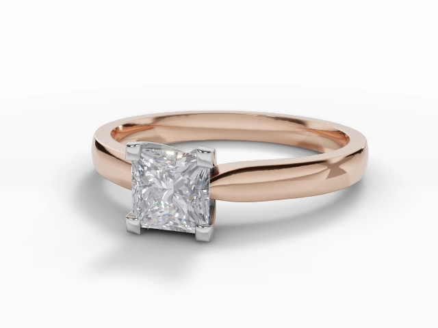 Diamond Solitaire Engagement Ring Plain Polish Band Certified Princess-Cut Diamond 100% Recycled, Hallmarked 18ct. Rose Gold