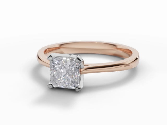 Diamond Solitaire Engagement Ring Plain Polish Band Certified Princess-Cut Diamond 100% Recycled, Hallmarked 18ct. Rose Gold