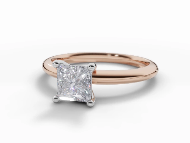 Diamond Solitaire Engagement Ring Plain Polish Band Certified Princess-Cut Diamond 100% Recycled, Hallmarked 18ct. Rose Gold