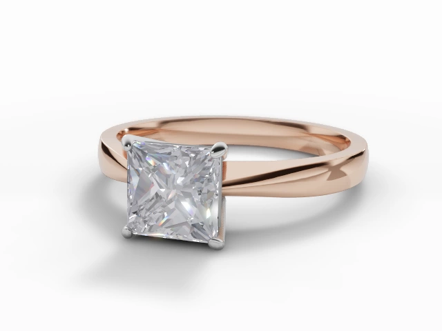 Diamond Solitaire Engagement Ring Plain Polish Band Certified Princess-Cut Diamond 100% Recycled, Hallmarked 18ct. Rose Gold