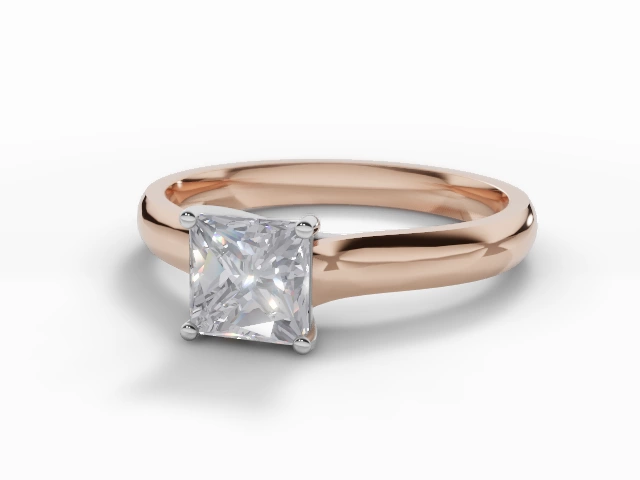 Diamond Solitaire Engagement Ring Plain Polish Band Certified Princess-Cut Diamond 100% Recycled, Hallmarked 18ct. Rose Gold