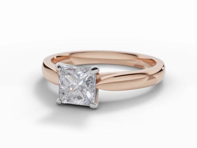 Diamond Solitaire Engagement Ring Plain Polish Band Certified Princess-Cut Diamond 100% Recycled, Hallmarked 18ct. Rose Gold