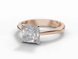 Diamond Solitaire Engagement Ring Plain Polish Band Certified Princess-Cut Diamond 100% Recycled, Hallmarked 18ct. Rose Gold