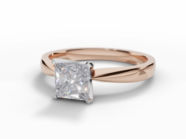 Diamond Solitaire Engagement Ring Plain Polish Band Certified Princess-Cut Diamond 100% Recycled, Hallmarked 18ct. Rose Gold