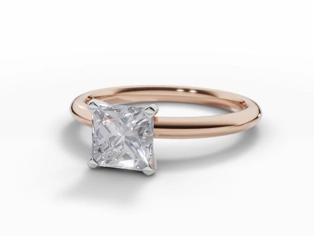 Diamond Solitaire Engagement Ring Plain Polish Band Certified Princess-Cut Diamond 100% Recycled, Hallmarked 18ct. Rose Gold