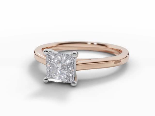 Diamond Solitaire Engagement Ring Plain Polish Band Certified Princess-Cut Diamond 100% Recycled, Hallmarked 18ct. Rose Gold