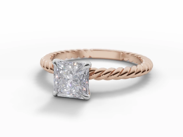 Diamond Solitaire Engagement Ring Plain Polish Band Certified Princess-Cut Diamond 100% Recycled, Hallmarked 18ct. Rose Gold