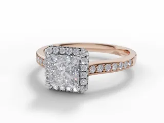 Diamond Halo Engagement Ring Grain-Set Diamond Band Certified Princess-Cut Diamond 100% Recycled, Hallmarked 18ct. Rose Gold