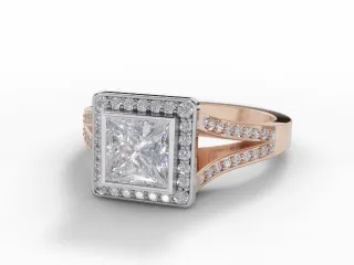 Diamond Halo Engagement Ring Grain-Set Diamond Band Certified Princess-Cut Diamond 100% Recycled, Hallmarked 18ct. Rose Gold