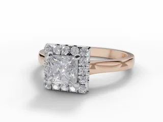 Diamond Halo Engagement Ring Plain Polish Band Certified Princess-Cut Diamond 100% Recycled, Hallmarked 18ct. Rose Gold