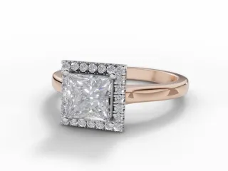 Diamond Halo Engagement Ring Plain Polish Band Certified Princess-Cut Diamond 100% Recycled, Hallmarked 18ct. Rose Gold