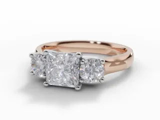 Diamond 3 Stone Engagement Ring Plain Polish Band Certified Princess-Cut Diamond 100% Recycled, Hallmarked 18ct. Rose Gold