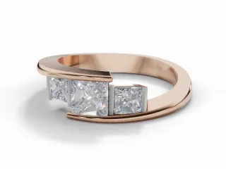 Diamond 3 Stone Engagement Ring Plain Polish Band Certified Princess-Cut Diamond 100% Recycled, Hallmarked 18ct. Rose Gold