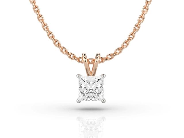 Claw-Set Diamond Pendant Certified  Princess-Cut Diamond 100% Recycled, Hallmarked 18ct. Rose Gold