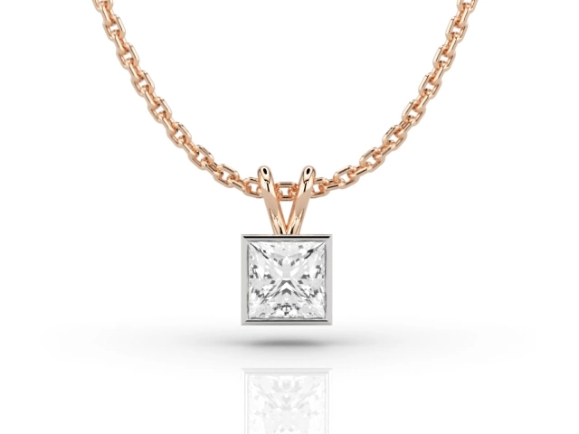 Bezel-Set Diamond Pendant with Princess-Cut Diamond 100% Recycled, Hallmarked 18ct. Rose Gold