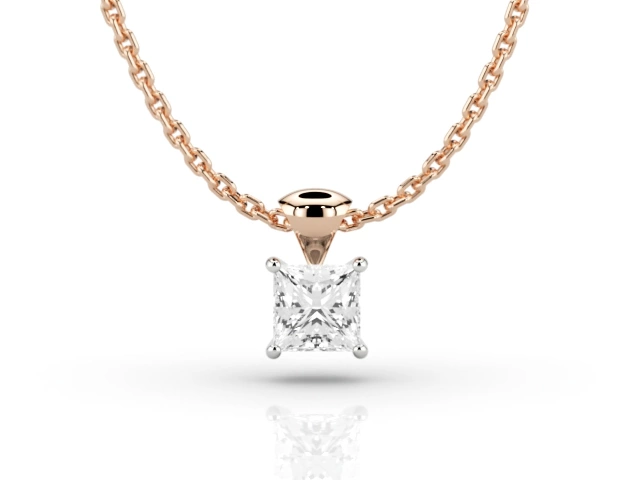 Claw-Set Diamond Pendant Diamond Pendant Certified  Princess-Cut Diamond 100% Recycled, Hallmarked 18ct. Rose Gold