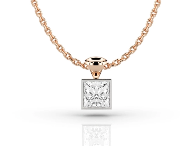 Bezel-Set Diamond Pendant Princess-Cut Diamond 100% Recycled, Hallmarked 18ct. Rose Gold