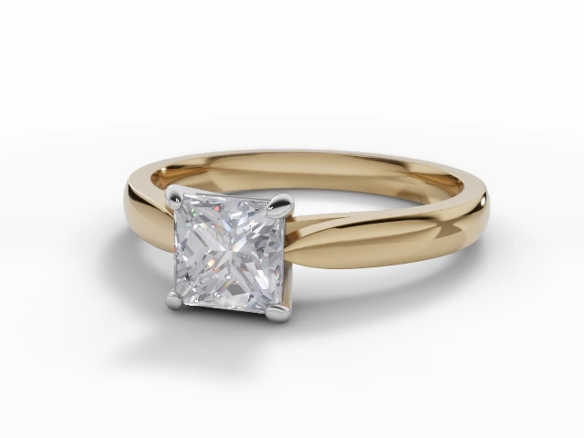 Diamond Solitaire Engagement Ring Plain Polish Band Certified Princess-Cut Diamond 100% Recycled, Hallmarked 18ct. Yellow Gold