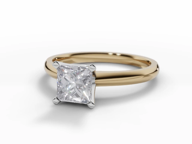 Diamond Solitaire Engagement Ring Plain Polish Band Certified Princess-Cut Diamond 100% Recycled, Hallmarked 18ct. Yellow Gold