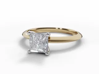 Diamond Solitaire Engagement Ring Plain Polish Band Certified Princess-Cut Diamond 100% Recycled, Hallmarked 18ct. Yellow and White Gold