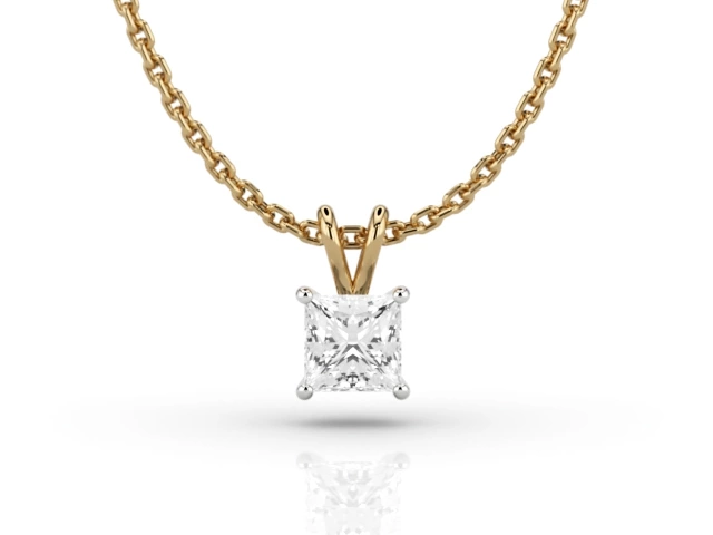 Claw-Set Diamond Pendant Certified  Princess-Cut Diamond 100% Recycled, Hallmarked 18ct. Yellow and White Gold