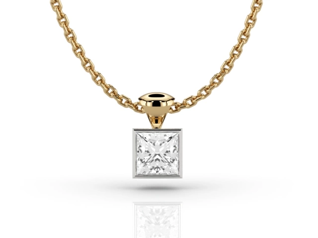 Bezel-Set Diamond Pendant Princess-Cut Diamond 100% Recycled, Hallmarked 18ct. Yellow and White Gold