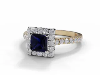 Blue Sapphire & Diamond Engagement Ring Micro Pavé Diamond-Set Band Princess-Cut Coloured Stone 100% Recycled, Hallmarked 18ct. Yellow Gold