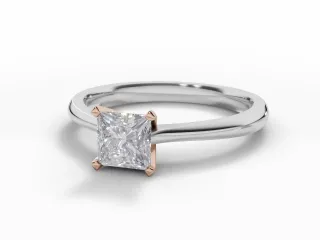Diamond Solitaire Engagement Ring Plain Polish Band Certified Princess-Cut Diamond 100% Recycled, Hallmarked 18ct. White and Rose Gold