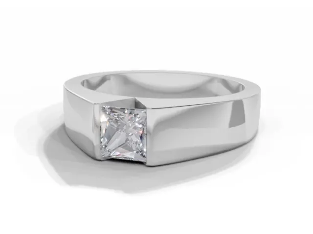 Diamond Solitaire Engagement Ring Plain Polish Band Certified Princess-Cut Diamond 100% Recycled, Hallmarked 18ct. White Gold