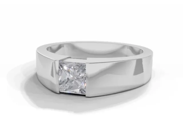 Diamond Solitaire Engagement Ring Plain Polish Band Certified Princess-Cut Diamond 100% Recycled, Hallmarked 18ct. White Gold