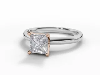 Diamond Solitaire Engagement Ring Plain Polish Band Certified Princess-Cut Diamond 100% Recycled, Hallmarked 18ct. White and Rose Gold