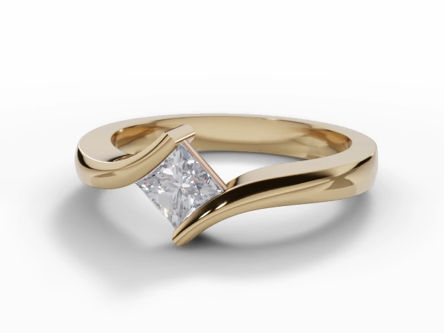 Diamond Solitaire Engagement Ring Plain Polish Band Certified Princess-Cut Diamond 100% Recycled, Hallmarked 18ct. Yellow Gold