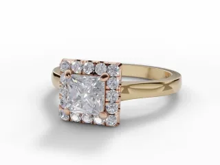 Diamond Halo Engagement Ring Plain Polish Band Certified Princess-Cut Diamond 100% Recycled, Hallmarked 18ct. Yellow Gold