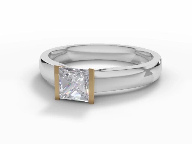 Diamond Solitaire Engagement Ring Plain Polish Band Certified Princess-Cut Diamond 100% Recycled, Hallmarked 18ct. White Gold