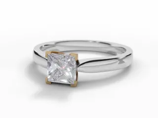 Diamond Solitaire Engagement Ring Plain Polish Band Certified Princess-Cut Diamond 100% Recycled, Hallmarked 18ct. White Gold