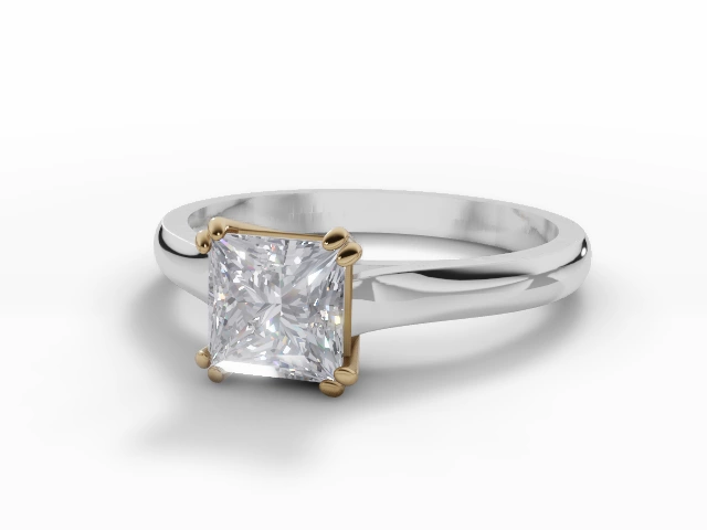 Diamond Solitaire Engagement Ring Plain Polish Band Certified Princess-Cut Diamond 100% Recycled, Hallmarked 18ct. White Gold