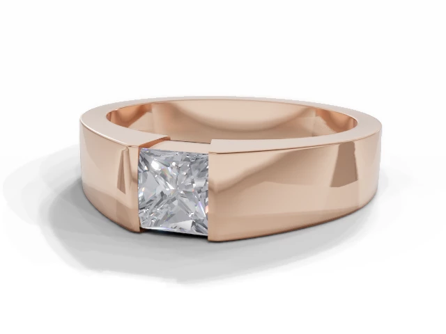 Diamond Solitaire Engagement Ring Plain Polish Band Certified Princess-Cut Diamond 100% Recycled, Hallmarked 18ct. Rose Gold